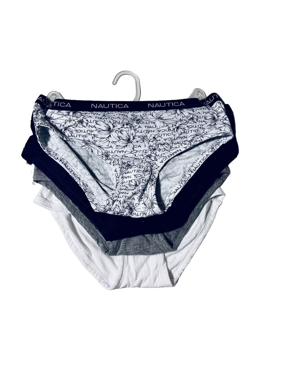 Nautica Navy Blue, Black, White and Gray Logo Hipster Panty Underwear Bundle